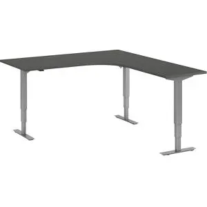 kaiserkraft Schreibtisch Atlanta, elektrisch höhenverstellbar, L-Form, BxT 1800 x 2000 mm, dunkelgrau/silber, rechts