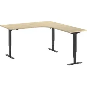 kaiserkraft Schreibtisch Atlanta, elektrisch höhenverstellbar, L-Form, BxT 1800 x 2000 mm, Eiche/schwarz, rechts