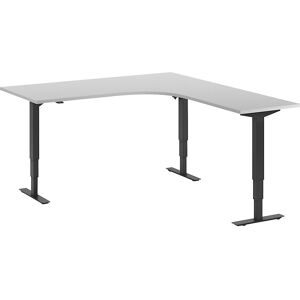kaiserkraft Schreibtisch Atlanta, elektrisch höhenverstellbar, L-Form, BxT 1800 x 2000 mm, lichtgrau/schwarz, rechts