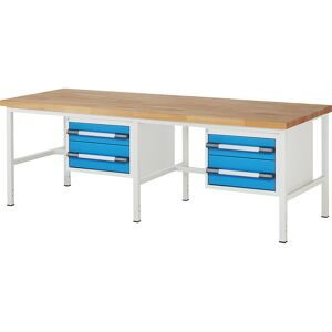 Werkbank, Gestellbauweise Serie 8000, 4 Schubladen: 2 x 150, 2 x 210 mm, BxT 2500 x 900 mm eurokraft pro