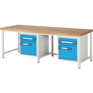 Werkbank, Gestellbauweise Serie 8000, 2 Schubladen 180 mm, 2 Türen 360 mm, extrabreit, BxT 2500 x 900 mm eurokraft pro