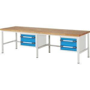 Werkbank, Gestellbauweise Serie 8000, 4 Schubladen: 2 x 150, 2 x 210 mm, BxT 3000 x 900 mm eurokraft pro