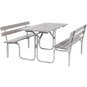 kaiserkraft Gruppensitzbank, Tisch und 2 Sitzbänke, Länge 1500 mm, grau