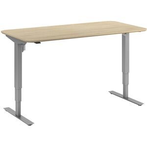 kaiserkraft Schreibtisch Atlanta Trend, elektrisch höhenverstellbar, gerade, abgerundete Ecken, BxT 1600 x 800 mm, Eiche/silber
