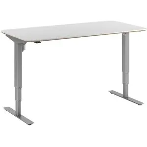 kaiserkraft Schreibtisch Atlanta Trend, elektrisch höhenverstellbar, gerade, abgerundete Ecken, BxT 1600 x 800 mm, weiß/silber