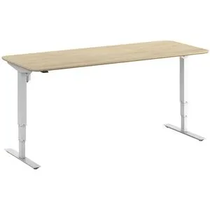 kaiserkraft Schreibtisch Atlanta Trend, elektrisch höhenverstellbar, gerade, abgerundete Ecken, BxT 2000 x 800 mm, Eiche/weiß
