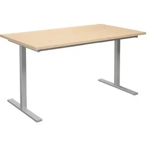 kaiserkraft Mehrzwecktisch DUO-T, gerade Platte, HxT 740 x 800 mm, Breite 1400 mm, Birke, silber
