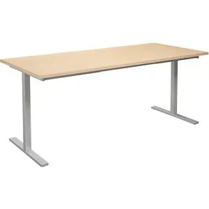 kaiserkraft Mehrzwecktisch DUO-T, gerade Platte, HxT 740 x 800 mm, Breite 1800 mm, Birke, silber