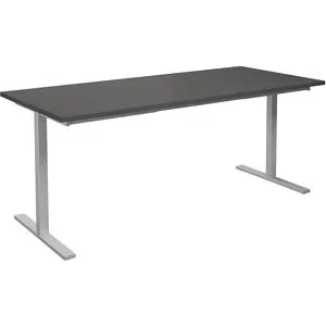 kaiserkraft Mehrzwecktisch DUO-T, gerade Platte, HxT 740 x 800 mm, Breite 1800 mm, dunkelgrau, silber