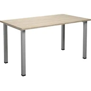 kaiserkraft Mehrzwecktisch DUO-U, gerade Platte, Tiefe 800 mm, Breite 1400 mm, Eiche, silber
