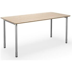 kaiserkraft Mehrzwecktisch DUO-C Trend, gerade Platte, abgerundete Ecken, Tiefe 800 mm, Breite 1600 mm, Eiche, silber