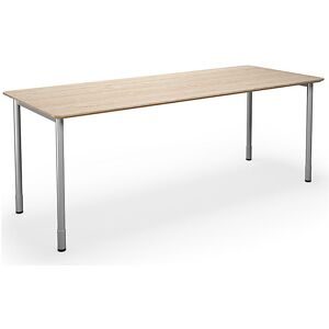 kaiserkraft Mehrzwecktisch DUO-C Trend, gerade Platte, abgerundete Ecken, Tiefe 800 mm, Breite 2000 mm, Eiche, silber