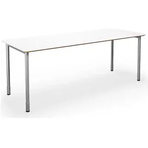 kaiserkraft Mehrzwecktisch DUO-C Trend, gerade Platte, abgerundete Ecken, Tiefe 800 mm, Breite 2000 mm, weiß, silber