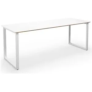 kaiserkraft Mehrzwecktisch DUO-O Trend, gerade Platte, abgerundete Ecken, Tiefe 800 mm, Breite 2000 mm, weiß / weiß