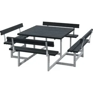 kaiserkraft Gruppensitzbank für 8 Personen, Nadelholz, LxT 2240 x 2240 mm, schwarz, mit Lehne