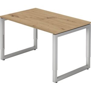Schreibtisch mit Gestell aus Vierkant-Stahlrohr, Höhe 650 - 850 mm, BxT 1200 x 800 mm, Asteiche / alusilber eurokraft pro