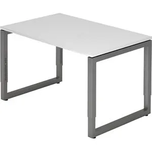 Schreibtisch mit Gestell aus Vierkant-Stahlrohr, Höhe 650 - 850 mm, BxT 1200 x 800 mm, weiß / graphit eurokraft pro