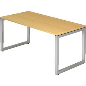Schreibtisch mit Gestell aus Vierkant-Stahlrohr, Höhe 650 - 850 mm, BxT 1600 x 800 mm, Buche / alusilber eurokraft pro