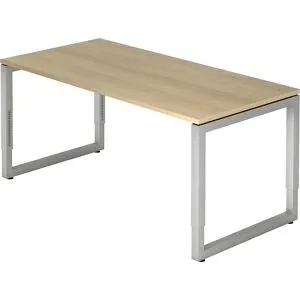 Schreibtisch mit Gestell aus Vierkant-Stahlrohr, Höhe 650 - 850 mm, BxT 1600 x 800 mm, Eiche / alusilber eurokraft pro