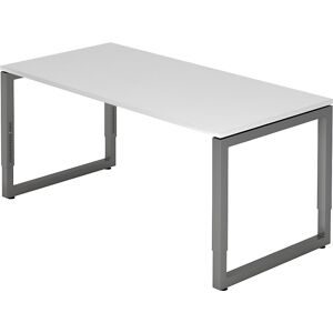 Schreibtisch mit Gestell aus Vierkant-Stahlrohr, Höhe 650 - 850 mm, BxT 1600 x 800 mm, weiß / graphit eurokraft pro