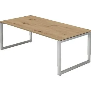Schreibtisch mit Gestell aus Vierkant-Stahlrohr, Höhe 650 - 850 mm, BxT 2000 x 1000 mm, Asteiche / alusilber eurokraft pro