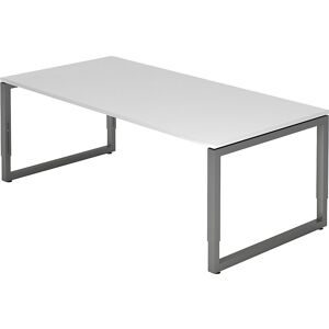 Schreibtisch mit Gestell aus Vierkant-Stahlrohr, Höhe 650 - 850 mm, BxT 2000 x 1000 mm, weiß / graphit eurokraft pro