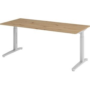 ANNY - Schreibtisch mit C-Fußgestell, höhenverstellbar 650 - 850 mm, Breite 1800 mm, Asteiche / alusilber eurokraft pro