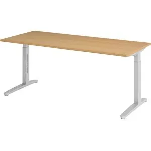 ANNY - Schreibtisch mit C-Fußgestell, höhenverstellbar 650 - 850 mm, Breite 1800 mm, Buche / alusilber eurokraft pro
