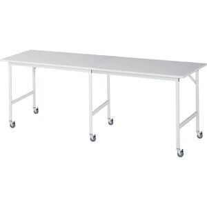 kaiserkraft Arbeitstisch, fahrbar, Melaminplatte, Stärke 22 mm, 30 x 30 mm, BxTxH 2500 x 800 x 900 mm