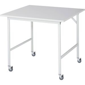 kaiserkraft Arbeitstisch, fahrbar, Melaminplatte, Stärke 22 mm, 30 x 30 mm, BxTxH 1000 x 1000 x 900 mm