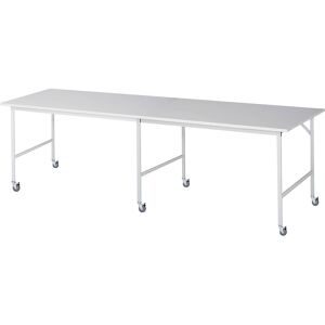 kaiserkraft Arbeitstisch, fahrbar, Melaminplatte, Stärke 22 mm, 30 x 30 mm, BxTxH 3000 x 1000 x 900 mm