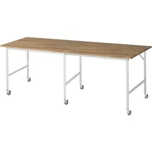 kaiserkraft Arbeitstisch, fahrbar, Buche-Massivholzplatte, Stärke 25 mm, 30 x 30 mm, BxTxH 2500 x 1000 x 900 mm