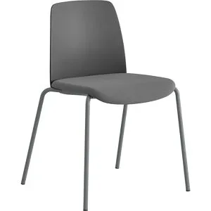 kaiserkraft Stuhl Helmer, Sitz gepolstert, Lehne Kunststoff, VE 4 Stk, Sitz dunkelgrau, Gestell silber