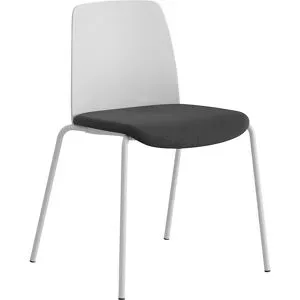 kaiserkraft Stuhl Helmer, Sitz gepolstert, Lehne Kunststoff, VE 4 Stk, Sitz weiß/schwarz, Gestell weiß