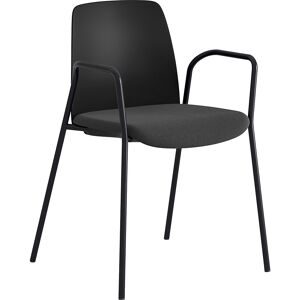 kaiserkraft Stuhl Helmer, Sitz gepolstert, Lehne Kunststoff, VE 4 Stk, Sitz schwarz, Gestell schwarz, mit Armlehnen