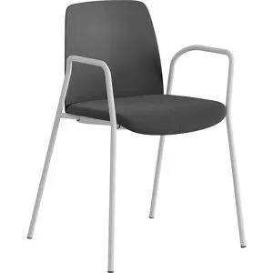 kaiserkraft Stuhl Helmer, Sitz gepolstert, Lehne Kunststoff, VE 4 Stk, Sitz dunkelgrau/schwarz, Gestell weiß, mit Armlehnen