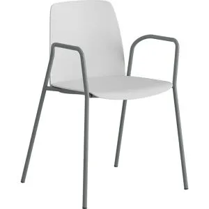 kaiserkraft Stuhl Helmer, Sitz/Lehne aus Kunststoff, VE 4 Stk, Sitz weiß, Gestell silber, mit Armlehnen