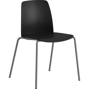 kaiserkraft Stuhl Helmer, Sitz/Lehne aus Kunststoff, VE 4 Stk, Sitz schwarz, Gestell silber