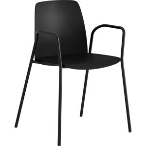 kaiserkraft Stuhl Helmer, Sitz/Lehne aus Kunststoff, VE 4 Stk, Sitz schwarz, Gestell schwarz, mit Armlehnen