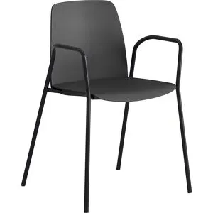 kaiserkraft Stuhl Helmer, Sitz/Lehne aus Kunststoff, VE 4 Stk, Sitz dunkelgrau, Gestell schwarz, mit Armlehnen