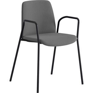 kaiserkraft Stuhl Helmer, Sitz/Lehne gepolstert, VE 4 Stk, Sitz dunkelgrau, Gestell schwarz, mit Armlehnen