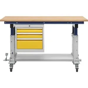 kaiserkraft Hub-Arbeitstisch Supporter mit Schubladenschrank, Buche-Multiplexplatte, BxT 1600 x 790 mm