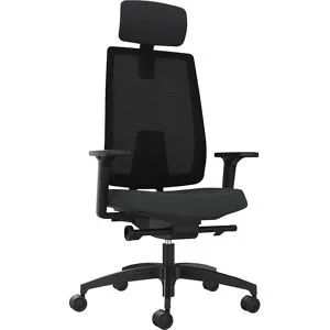 Bürostuhl INDEED, mit Gegendruckeinstellung, Netzrückenlehne schwarz, Kopfstütze Dauphin