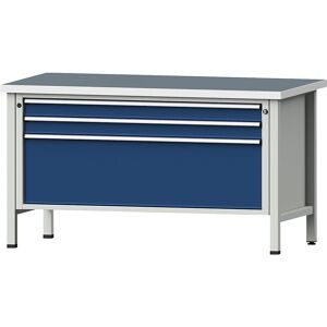 Werkbank mit XL/XXL-Schubladen, Gestellbauweise, Breite 1500 mm, 3 Schubladen, Universalplatte, Front enzianblau ANKE
