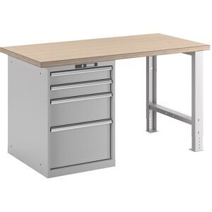 Werkbank im Baukastensystem, Höhe 840 mm, Unterstellschrank, 4 Schubladen, lichtgrau, Tischbreite 1500 mm LISTA