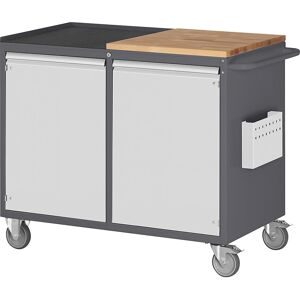 Kompaktwerkbänke, fahrbar, 2 Türen, Arbeitsfläche Holz / Metall, anthrazit / lichtgrau RAU
