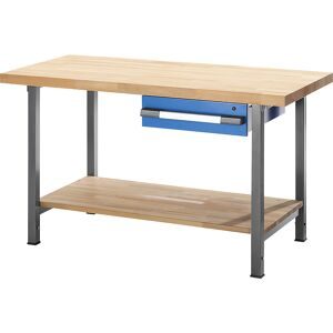 Höhenverstellbare Werkbank, Gestellbauweise, 1 Schublade, 1 Ablageboden, Breite 1250 mm, anthrazit / blau eurokraft pro