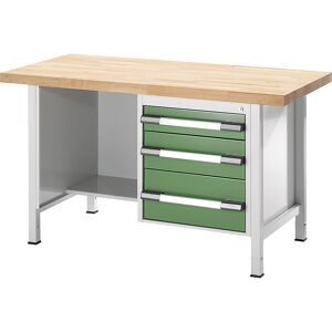 Höhenverstellbare Werkbank, Gestellbauweise, 3 Schubladen, 1 Ablageboden, Breite 1500 mm, anthrazit / blau eurokraft pro