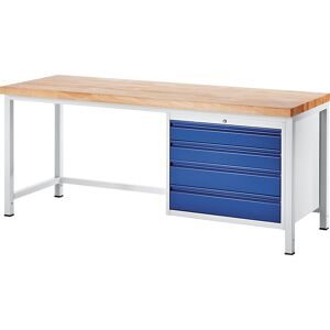 Werkbank, Gestellbauweise, 4 Schubladen Größe XL, Tiefe 700 mm, Breite 1250 mm RAU