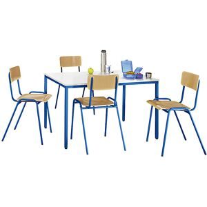 Mehrzweck-Sitzgruppe, 1 Tisch, 4 Stühle, Tischplatte lichtgrau, Gestell enzianblau eurokraft basic
